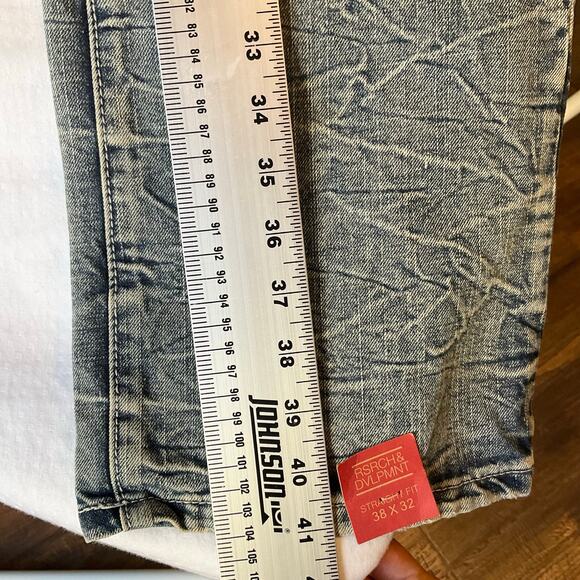 Rsrch & DVlpmnt Men Jeans size 38 x 32 Blue & White Mid Rise Straight Fit NWT - Picture 3 of 12